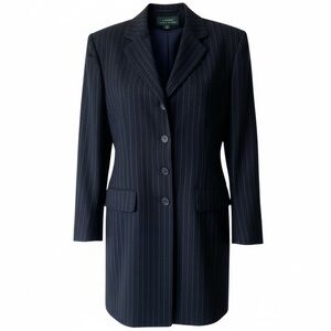 LAUREN RALPH LAUREN VTG Pinstripe Wool Coat Navy Blue Blazer Jacket Women's 4
